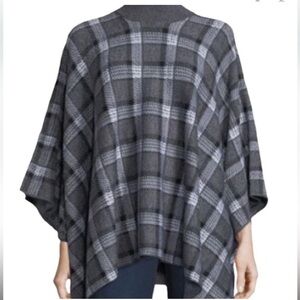 THEORY XS/S Oversized Florencio Plaid Pancho Sweater 100%‎ Wool Black & White